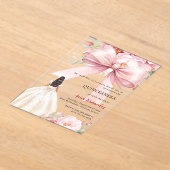 Blush roze strik bloemen jurk Quinceanera helder Acryl Uitnodigingen (Laagn)