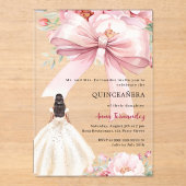 Blush roze strik bloemen jurk Quinceanera helder Acryl Uitnodigingen (Voorkant)