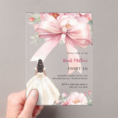Blush roze strik bloemen jurk Sweet 16 Clear Acryl Uitnodigingen (Insitu (Draagbaar))