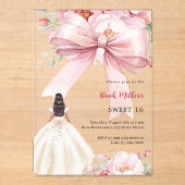 Blush roze strik bloemen jurk Sweet 16 Clear Acryl Uitnodigingen (Voorkant)