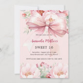 Blush roze strik bloemen Sweet 16 Kaart (Voorkant)