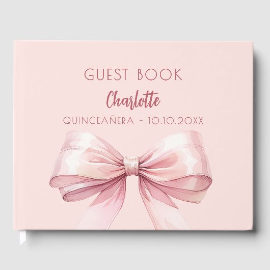 Blush roze strik Quinceanera Gastenboek (Voorkant)