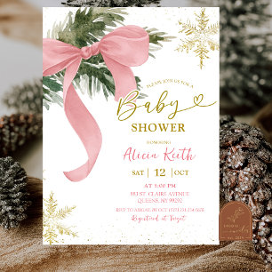 Blush Roze Strik Roos Winter Baby Shower Kaart