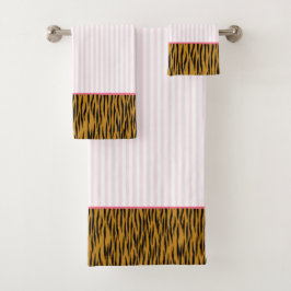 Blush roze stripes en vingerafdruk bad handdoek