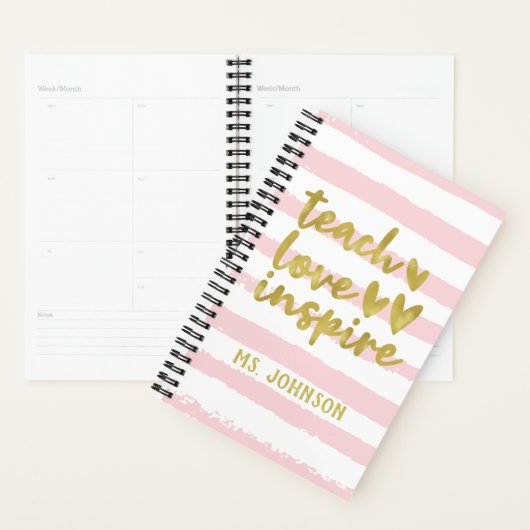Blush roze stripes Gold Foil | Cute Teacher Planner (Display)