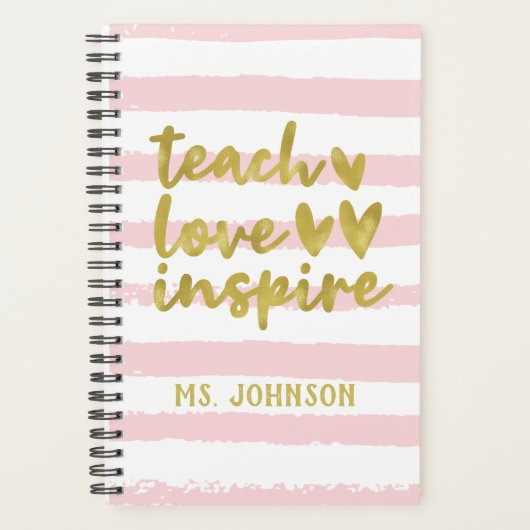 Blush roze stripes Gold Foil | Cute Teacher Planner (Voorkant)