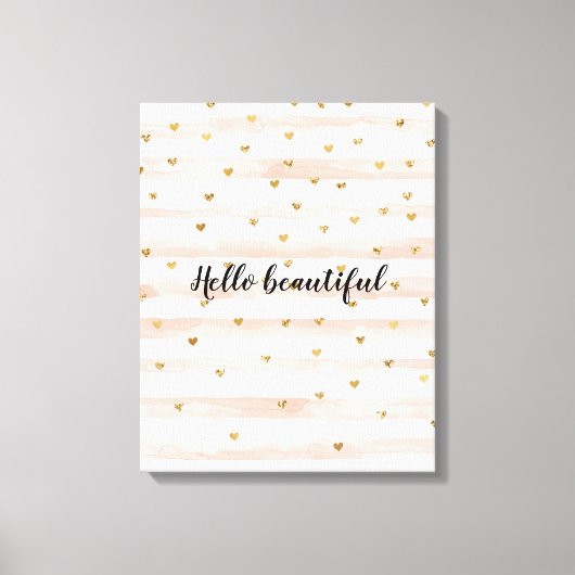 Blush roze stripes Gold Hearts Canvas Afdruk (Voorkant)