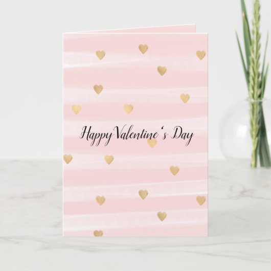Blush roze stripes Gold Hearts Feestdagen Kaart (Voorkant)