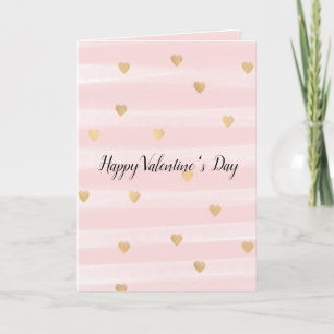 Blush roze stripes Gold Hearts Feestdagen Kaart