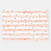 Blush roze stripes Gold Hearts Inpakpapier Vel (Voorkant)