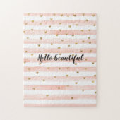 Blush roze stripes Gold Hearts Legpuzzel (Verticaal)