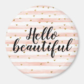 Blush roze stripes Gold Hearts Magneet (Voorkant)