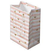 Blush roze stripes Gold Hearts Medium Cadeauzakje (Voorkant Gekanteld)