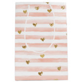 Blush roze stripes Gold Hearts Medium Cadeauzakje (Voorkant)