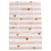 Blush roze stripes Gold Hearts Medium Cadeauzakje (Achterkant)