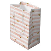 Blush roze stripes Gold Hearts Medium Cadeauzakje (Achterkant Gekanteld)