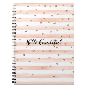 Blush roze stripes Gold Hearts Notitieboek