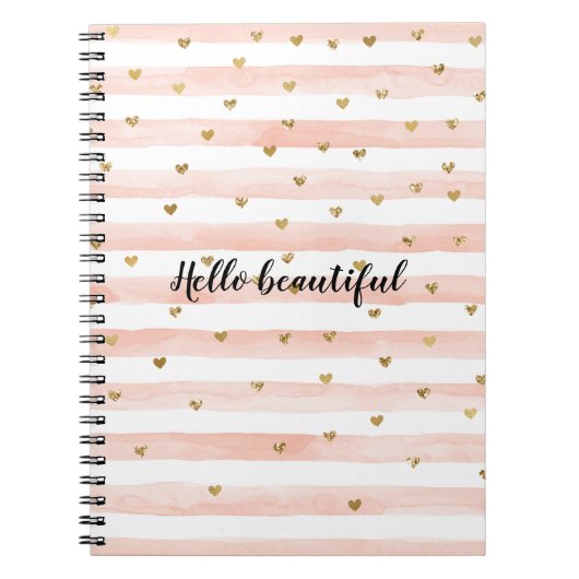 Blush roze stripes Gold Hearts Notitieboek (Voorkant)