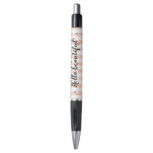 Blush roze stripes Gold Hearts Pen