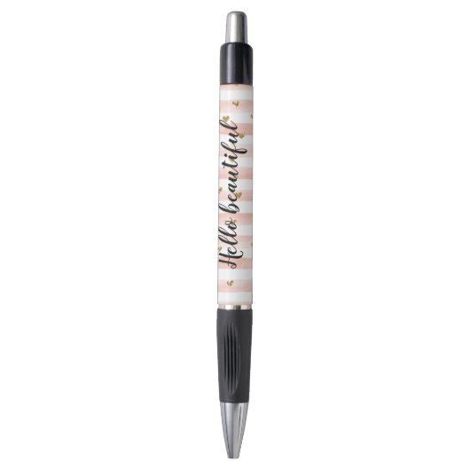 Blush roze stripes Gold Hearts Pen (Voorkant Verticaal)
