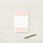 Blush roze stripes Gold Hearts Post-it® Notes (Op bureau)