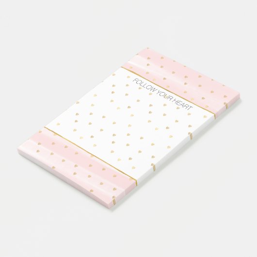 Blush roze stripes Gold Hearts Post-it® Notes (Schuin)