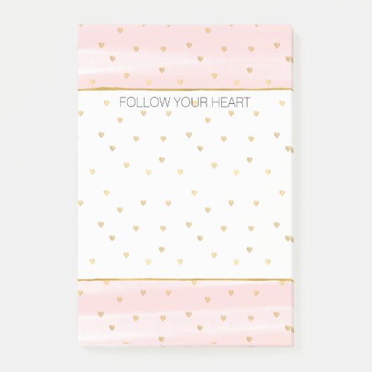 Blush roze stripes Gold Hearts Post-it® Notes (Voorkant)