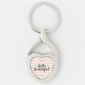 Blush roze stripes Gold Hearts Sleutelhanger (Voorkant)