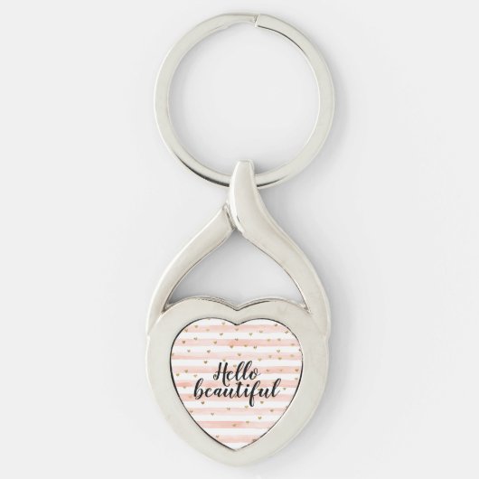 Blush roze stripes Gold Hearts Sleutelhanger (Voorkant)