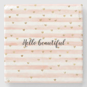 Blush roze stripes Gold Hearts Stenen Onderzetter (Voorkant)