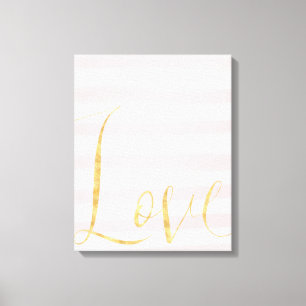 Blush roze stripes Gold Love Canvas Afdruk