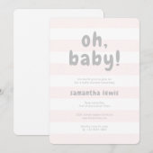 Blush roze stripes Light Grey Oh Baby Girl Shower Kaart (Voorkant / Achterkant)