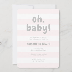 Blush roze stripes Light Grey Oh Baby Girl Shower Kaart