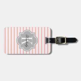 Blush roze stripes met grijze monogram bagagelabel