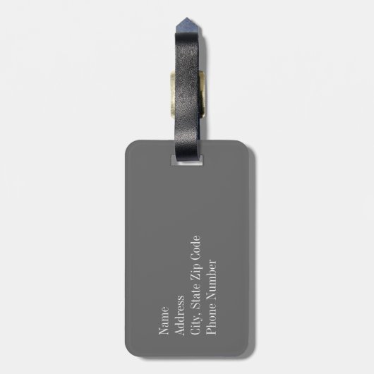 Blush roze stripes met grijze monogram bagagelabel (Achterkant verticaal)