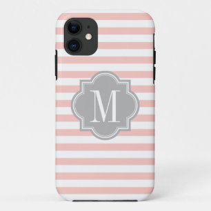 Blush roze stripes met grijze monogram Case-Mate iPhone case
