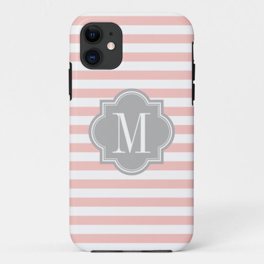 Blush roze stripes met grijze monogram Case-Mate iPhone case (Achterkant)