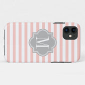 Blush roze stripes met grijze monogram Case-Mate iPhone case (Achterkant (horizontaal))