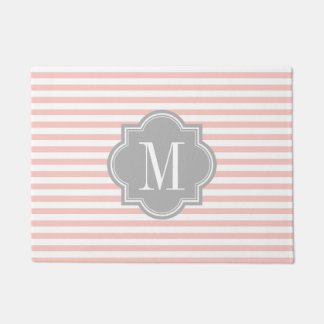 Blush roze stripes met grijze monogram deurmat