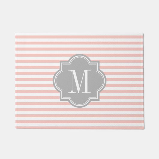 Blush roze stripes met grijze monogram deurmat (Voorkant)