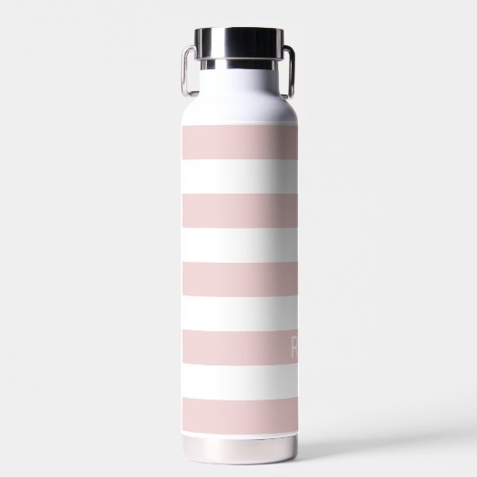 Blush roze stripes met naam of monogram set waterfles (Voorkant)
