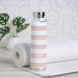Blush roze stripes met naam of monogram set waterfles