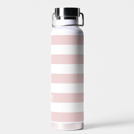 Blush roze stripes met naam of monogram set waterfles (Achterkant)