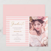 Blush roze stripes Moderne Afstuderen Foto Aankondiging (Voorkant / Achterkant)