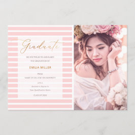 Blush roze stripes Moderne Afstuderen Foto Aankondiging