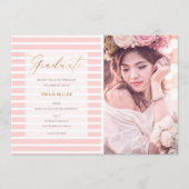 Blush roze stripes Moderne Afstuderen Foto Aankondiging (Voorkant)