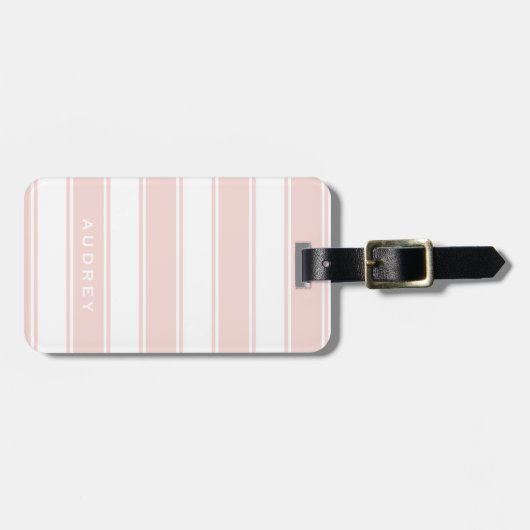 Blush roze stripes & monogram | Moderne minima Bagagelabel (Voorkant horizontaal)