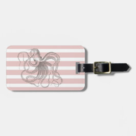 Blush roze stripes Nautical Octopus Bagagelabel