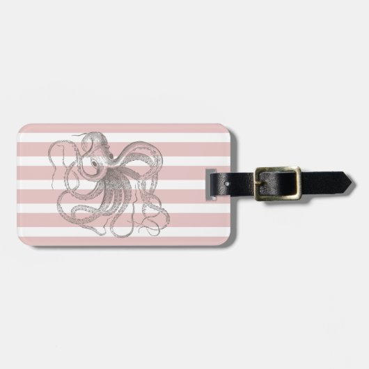 Blush roze stripes  Nautical Octopus Bagagelabel (Voorkant horizontaal)