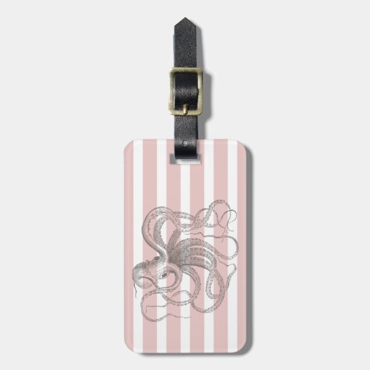 Blush roze stripes  Nautical Octopus Bagagelabel (Voorkant verticaal)